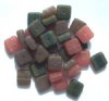 35 11x11x5mm Matte Marble Tourmaline Flat Square Bead Mix